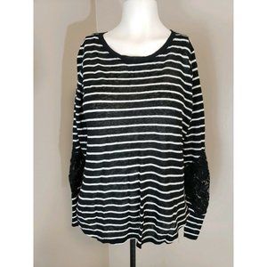 Zara Black White Striped Lace Accent Lightweight Sweater Small